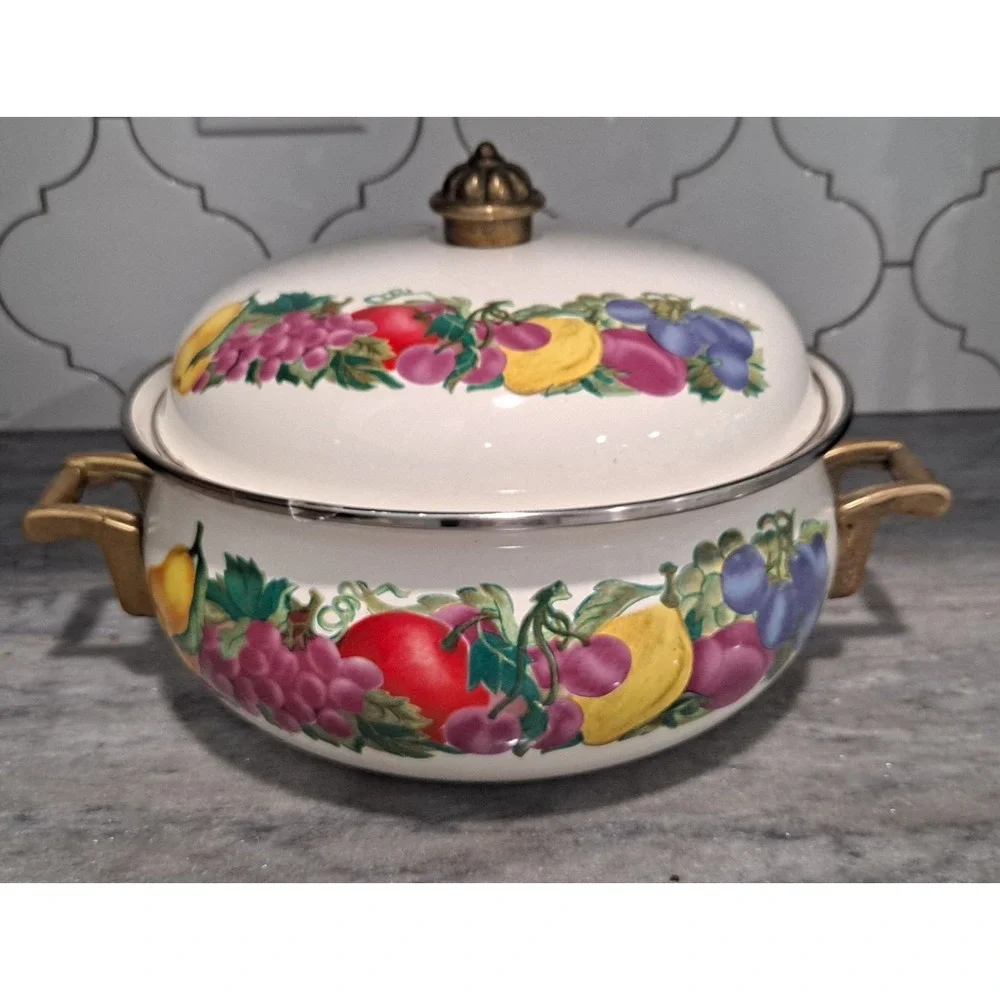 Metro 3 Qt. Enamelware Pot Enamel 3 Quart Pot Dutch Oven Brass Handles Non Stick